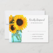 Blue Mason Jar Sunflowers Wedding RSVP (Vorderseite)