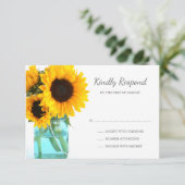 Blue Mason Jar Sunflowers Wedding RSVP (Stehend Vorderseite)
