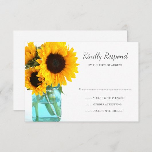 Blue Mason Jar Sunflowers Wedding RSVP (Vorne/Hinten)
