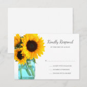 Blue Mason Jar Sunflowers Wedding RSVP Karte (Vorne/Hinten)