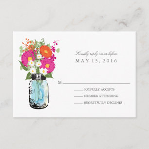 Blue Mason Jar und Gerber Daisies UAWG RSVP Karte