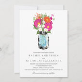 Blue Mason Jar und Gerber Daisies Wedding Einladung (Vorderseite)