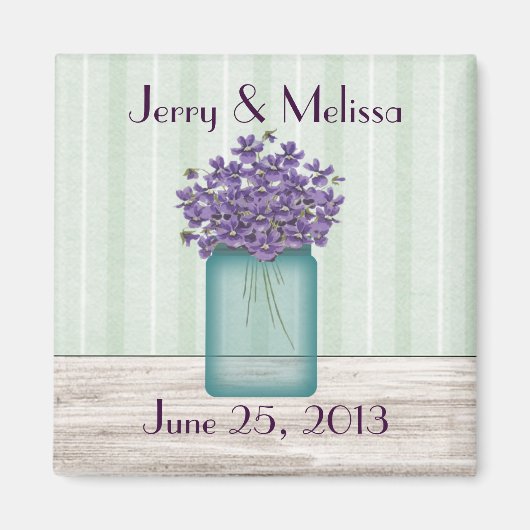 Blue Mason Jar Violets Gastgeschenk Hochzeit Magne Magnet (Vorne)