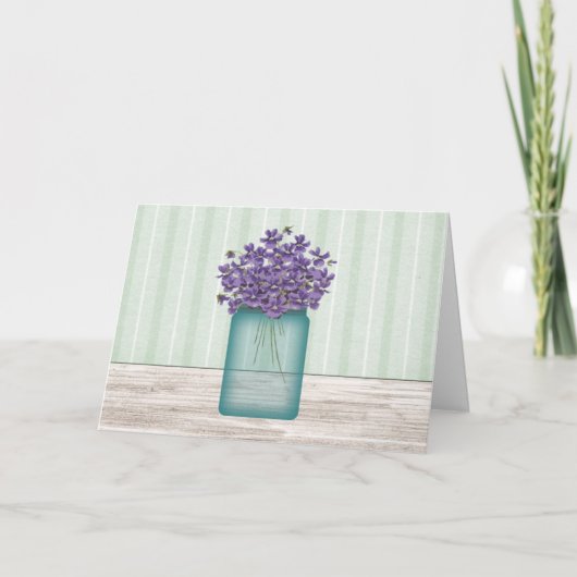 Blue Mason Jar Violets Geburtstagskarte Karte (Vorderseite)
