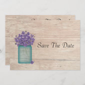 Blue Mason Jar Violets Save the Date (Vorne/Hinten)