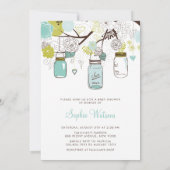 Blue Mason Jars und Spring Blumen Baby Dusche Einladung (Rückseite)
