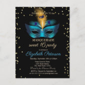 Blue Masque Diamonds Masquerade Sweet 16 Einladungspostkarte (Vorderseite)
