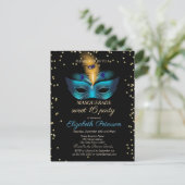 Blue Masque Diamonds Masquerade Sweet 16 Einladungspostkarte (Stehend Vorderseite)