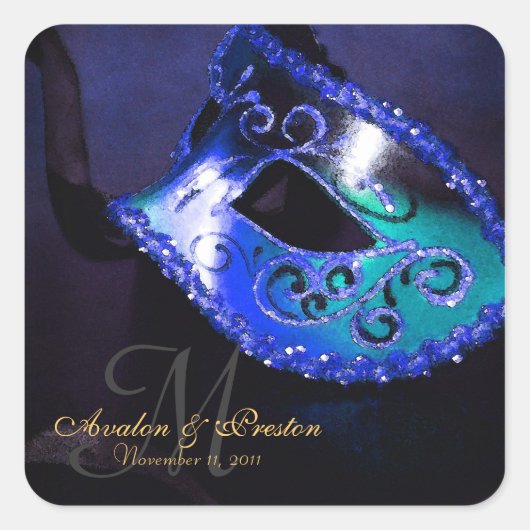 Blue Masquerade Elegante Monogram Sticker (Vorderseite)