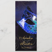 Blue Masquerade Hochzeitsprogramm Einladung (Vorderseite)