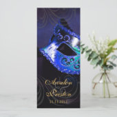 Blue Masquerade Hochzeitsprogramm Einladung (Stehend Vorderseite)