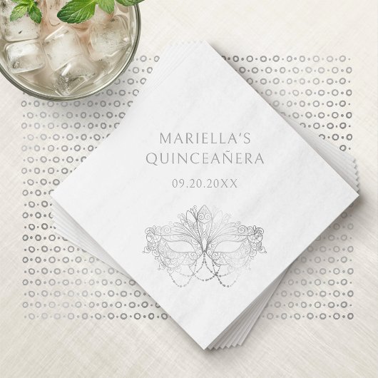 Blue Masquerade Mask Elegant Quinceanera Serviette