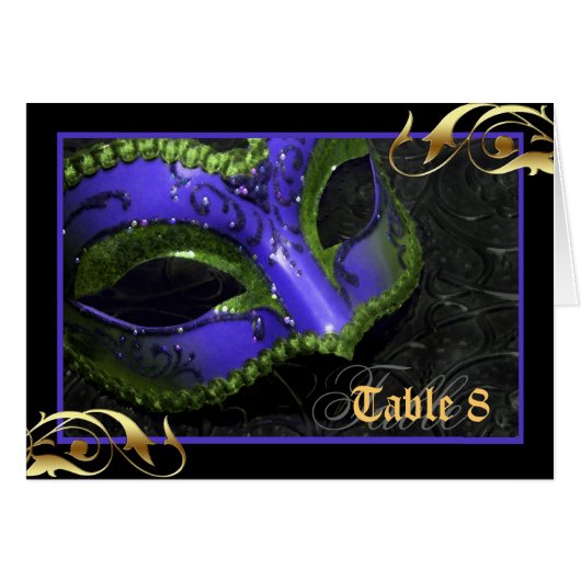 Blue Masquerade Mask Tischnummer Card (Vorderseite (Horizontal))