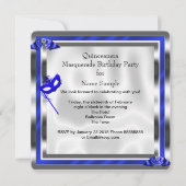 Blue Masquerade Quinceanera 15. Geburtstagsparty Einladung (Rückseite)