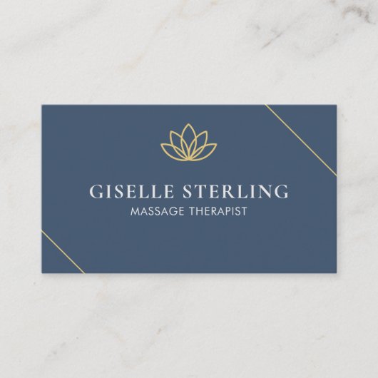Blue Massage Therapeut Minimalistisch Lotus Visitenkarte (Vorderseite)