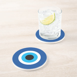 Blue Mati Evil Eye rund Sandsteindrink Untersetzer