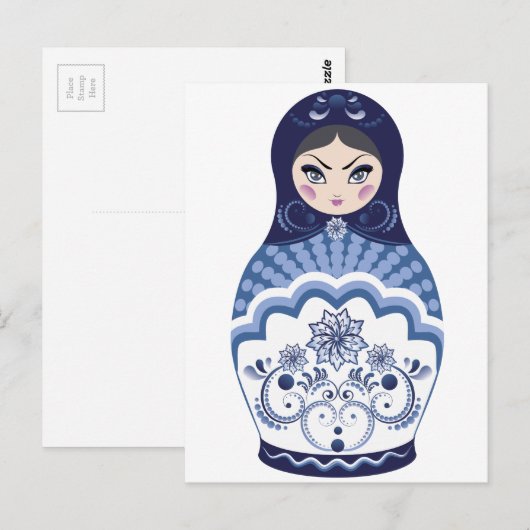 Blue Matryoshka Doll Postkarte (Vorne/Hinten)
