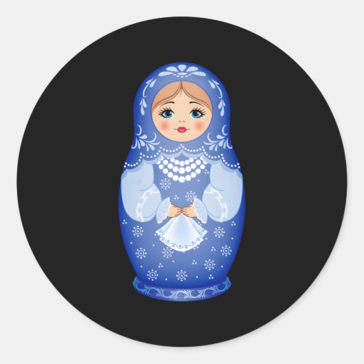 Blue Matryoshka Russian Nesting Doll Runder Aufkleber (Vorderseite)