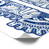 Blue Mayan Twins Mask Illusion in White Poster (Ecke)