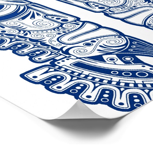 Blue Mayan Twins Mask Illusion in White Poster (Ecke)