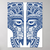 Blue Mayan Twins Mask Illusion in White Poster (Vorne)