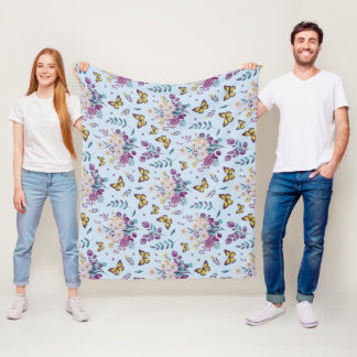Blue Meadow Butterfly Floral Throw Blanket Fleecedecke