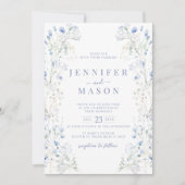 Blue Meadow Floral Wreath Wedding Invitation Einladung (Vorderseite)