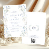 Blue Meadow Floral Wreath Wedding Invitation Einladung