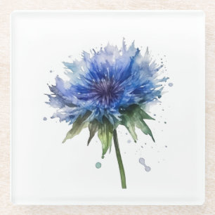 Blue Meadow Magic: Aquarell Kornblumen Kunst Glasuntersetzer