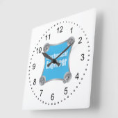 Blue Mechanical Engineer Quadratische Wanduhr (Winkel)