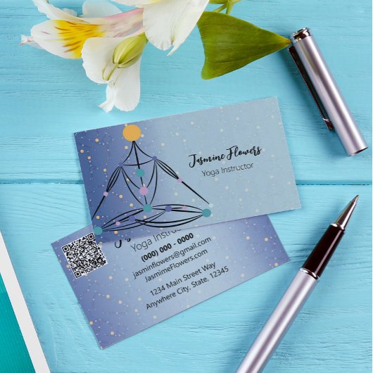 Blue Mediation Yoga Pose Instructor Business Card Visitenkarte