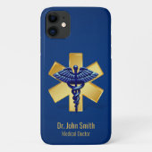 Blue Medical 3D Caduceus Gold Cross Case-Mate iPhone Hülle (Rückseite)