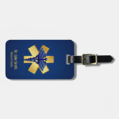 Blue Medical 3D Caduceus Gold Cross Gepäckanhänger (Vorderseite horizontal)