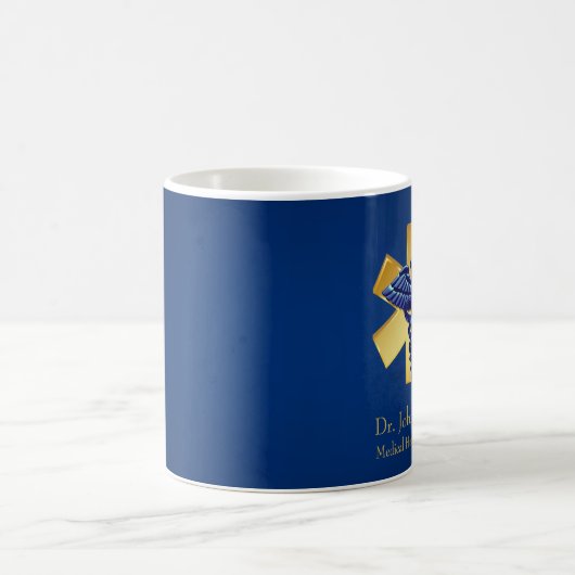 Blue Medical 3D Caduceus Gold Cross Kaffeetasse (Mittel)