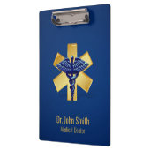 Blue Medical 3D Caduceus Gold Cross Klemmbrett (Links)