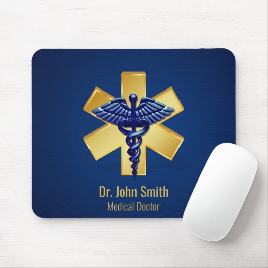 Blue Medical 3D Caduceus Gold Cross Mousepad (Mit Mouse)
