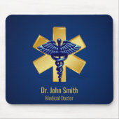 Blue Medical 3D Caduceus Gold Cross Mousepad (Vorne)