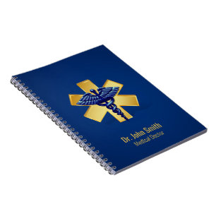 Blue Medical 3D Caduceus Gold Cross Notizblock