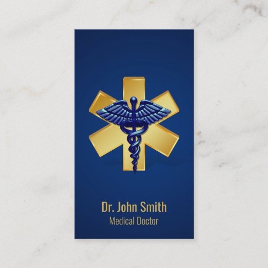 Blue Medical 3D Caduceus Gold Cross Visitenkarte (Vorderseite)