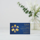 Blue Medical 3D Caduceus Gold Cross Visitenkarte (Stehend Vorderseite)