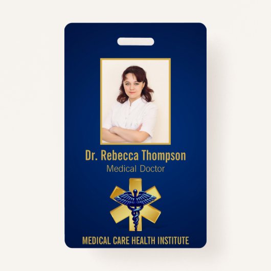 Blue Medical 3D Caduceus Gold Paramedic Foto ID Ausweis (Vorderseite)