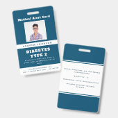 Blue Medical Alert Emergency ID Foto Adult Name Ausweis (Vorder- & Rückseite)