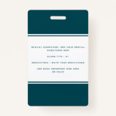 Blue Medical Alert Emergency ID Foto Adult Name B Ausweis (Rückseite)