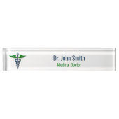 Blue Medical Caduceus Green Stilwings Cross Namensplakette (Vorderseite)