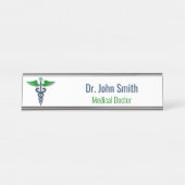 Blue Medical Caduceus Green Wings Cross Stilvoll Schreibtischnamensplakette (Vorderseite )