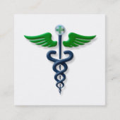 Blue Medical Caduceus Green Wings Stilvolles Kreuz Quadratische Visitenkarte (Vorderseite)