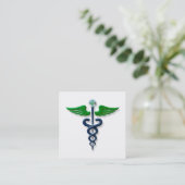 Blue Medical Caduceus Green Wings Stilvolles Kreuz Quadratische Visitenkarte (Stehend Vorderseite)