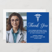 Blue Medical School Abschluss Foto Custom Dankeskarte (Vorne/Hinten)