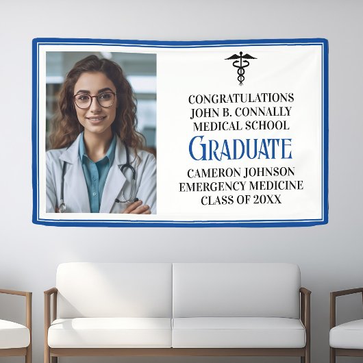 Blue Medical School Foto Graduation Party Banner
