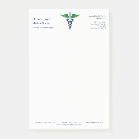 Blue Medical Stylish Caduceus Green Wings Cross Post-it Klebezettel (Vorderseite)